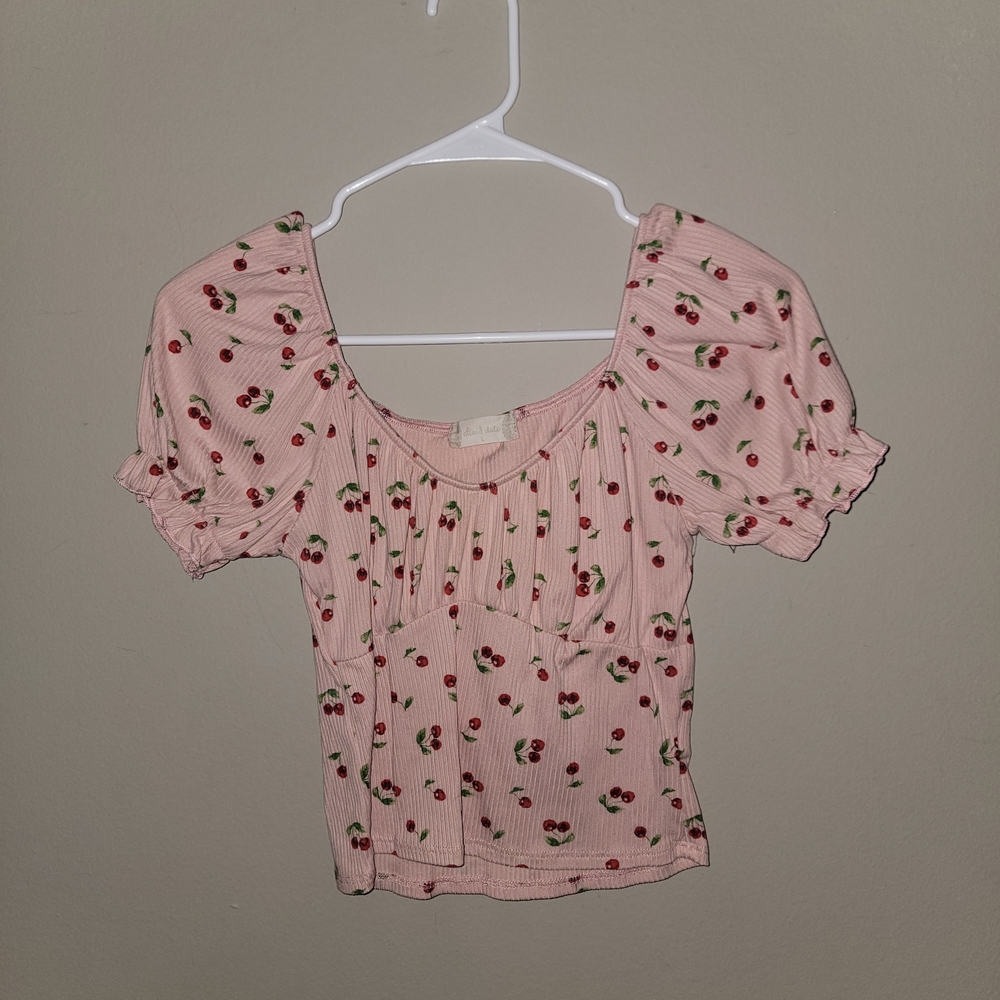 Altar'd State Pink Cherry Print Blouse